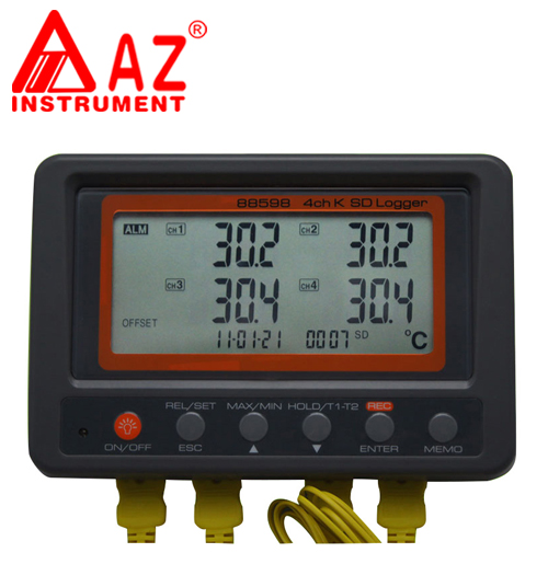 台湾衡欣 AZ88598工业壁挂式大荧幕电子温度计温度表数显报警器记录器
