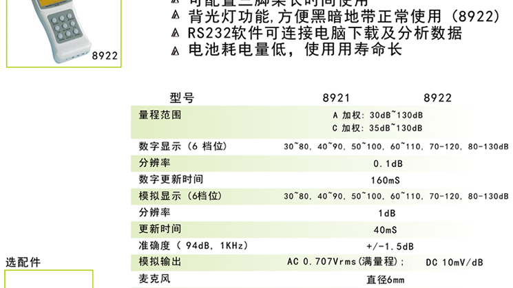 台湾衡欣 AZ8921高精度噪音计 分贝仪 声级计 噪声测试音量检测仪